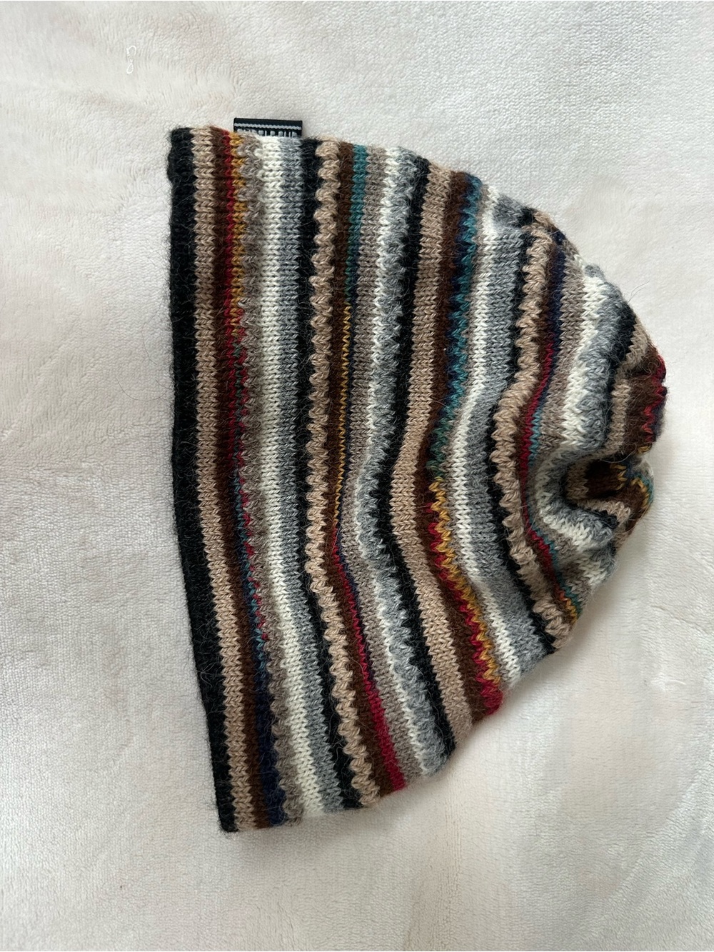 100% Alpaka wool „TurtleFur“ Striped Knit Beanie Hat - Multicolor